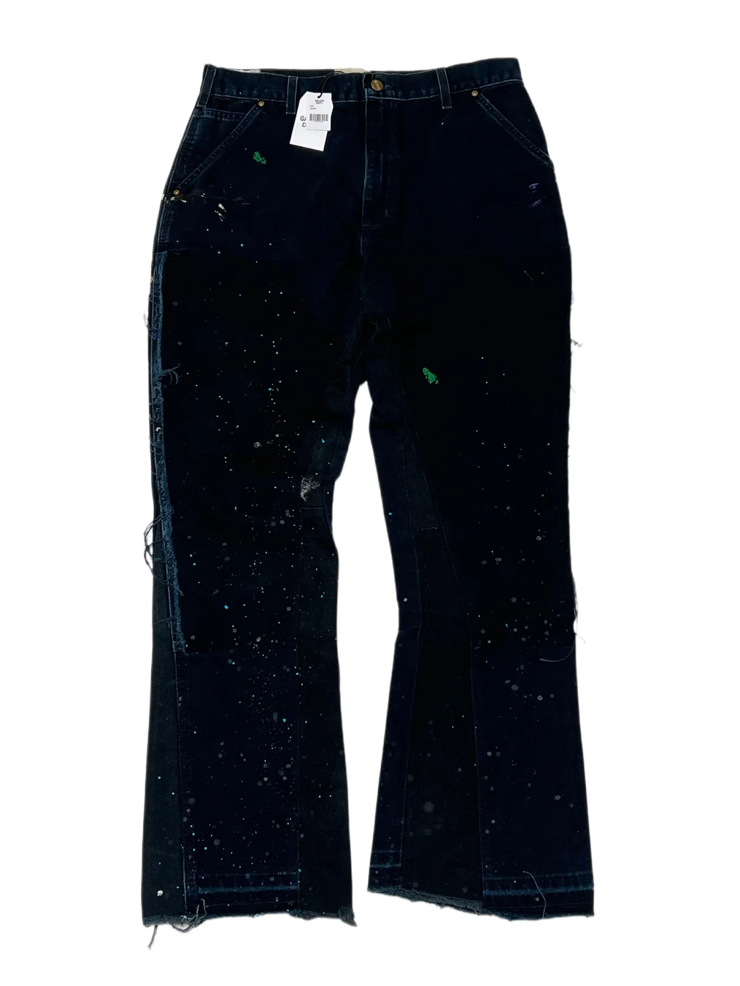 GALLERY DEPT. LA FLARE CARPENTER PANTS The first generation of paint-splashed and ink-washed flared logging trousers, modified Carhartt overalls from the original version. Blue and black S-XL large-area paint-splashed ink. Full set of original copper hardware. Deconstructed and modified version of the Kahart trousers. Heavy-washed and distressed. VINTAGE texture is perfect.